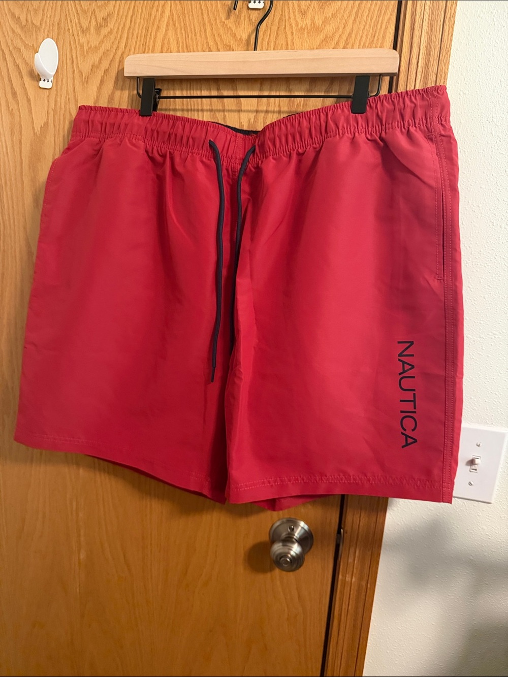 Nautica Coral-Red Men's Swim Trunks with Logo Tag